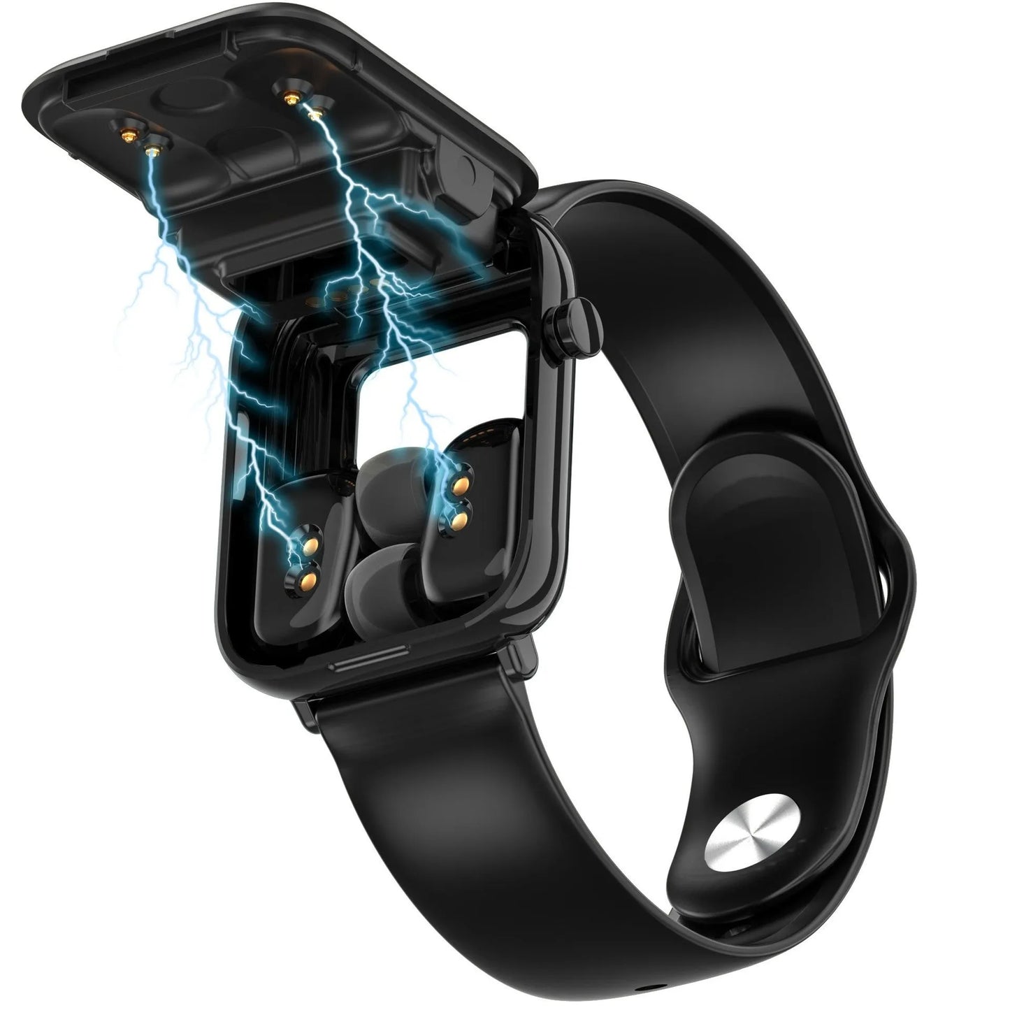 Black smart Bluetooth headset watch with 1.69-inch touch screen showing heart rate and exercise data
