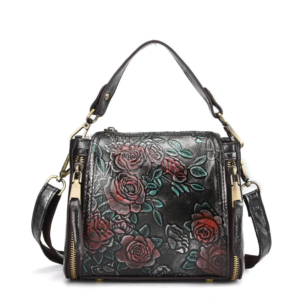 Genuine leather women's shoulder bag in vertical square shape with multiple interior pockets
