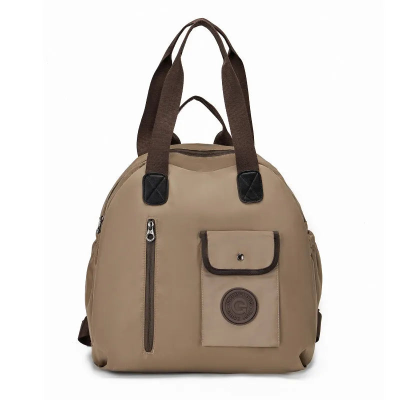Outdoor backpack showing sandwich pocket design with 48cm height dimensions and nylon construction