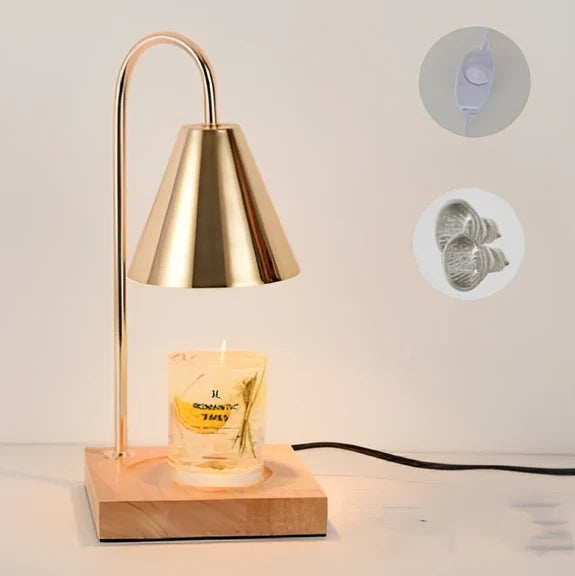 Log aromatherapy melting wax lamp measuring 37cm tall with natural wood base and white lampshade