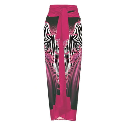 Women's polyester one-piece swimsuit in floral print with wrap skirt styling option