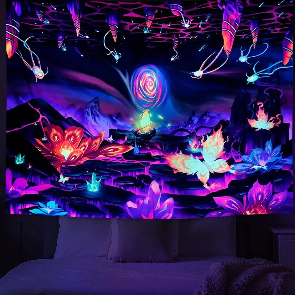 Purple geometric abstraction pattern wall decoration cloth with rectangular shape and machine-woven polyester construction