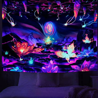 Purple geometric abstraction pattern wall decoration cloth with rectangular shape and machine-woven polyester construction