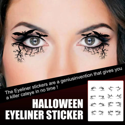 Bat and spider themed eyeliner stickers set with 8 pairs for decorative eye makeup