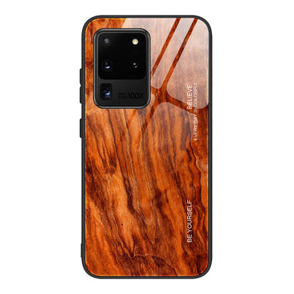 Wood grain tempered glass back cover phone case for Samsung Galaxy, simple style, colours M01 to M06