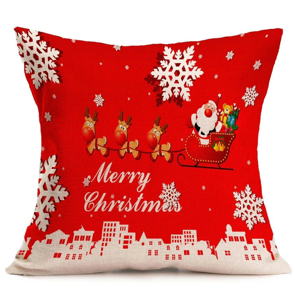 Cozy Christmas-themed pillow covers made of soft, durable PP cotton for use on sofas, beds, and in cars