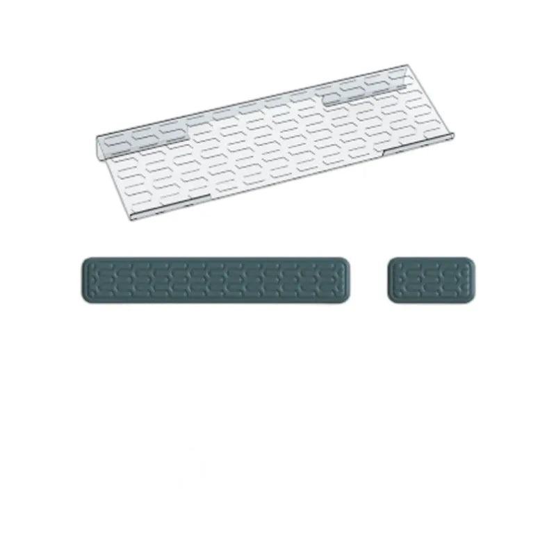 Double-sided memory foam keyboard and mouse desk pad set with gel wrist support pillow.