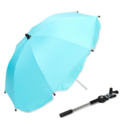Adjustable stroller umbrella with 360-degree rotation for sun protection and shading during outdoor walks and activities