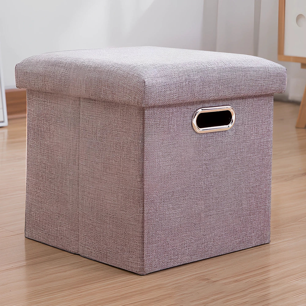 25cm cube storage stool in cotton linen fabric with hidden compartment and sponge cushioning