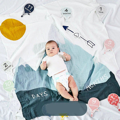 Cotton baby swaddle measuring 120x120cm with cartoon pattern in Rainbow colour option