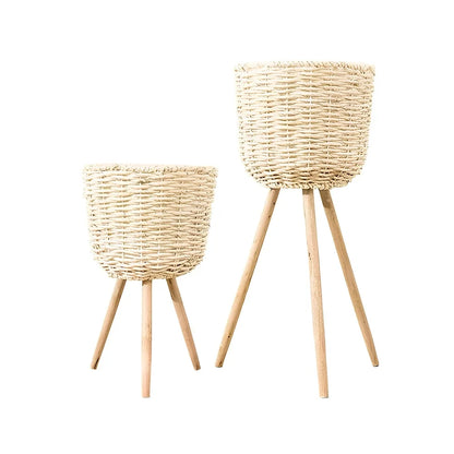 Nordic style floor-standing flowerpot with straw furniture in three sizes for indoor plant display
