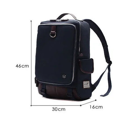 Modern large capacity Oxford cloth backpack in grey, showing front view with dimensions 30x16x46cm.