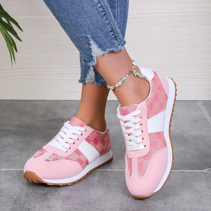 Women's khaki lace-up casual shoes with floral cross-strap design and shallow mouth