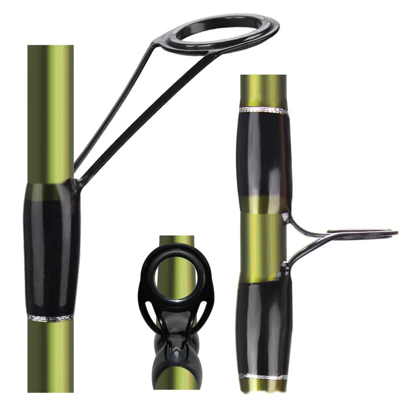 Four-section carbon fishing rod in dark green with straight or gun handle, available in 1.8m, 1.98m and 2.1m