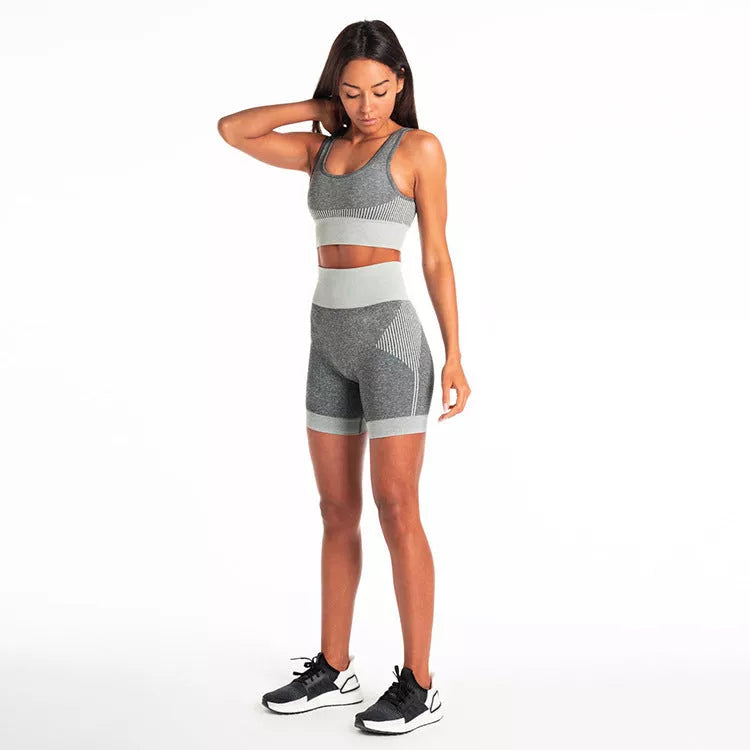 Seamless fitness shorts in charcoal, black white, light grey, and white gray colors, sizes XS to L
