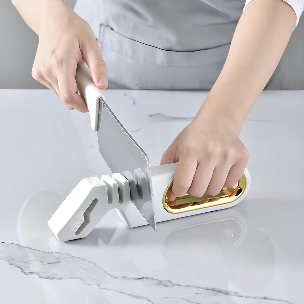 Four-in-one manual knife sharpener with ceramic, diamond, tungsten steel stones in pearl white, mint green or gentleman black
