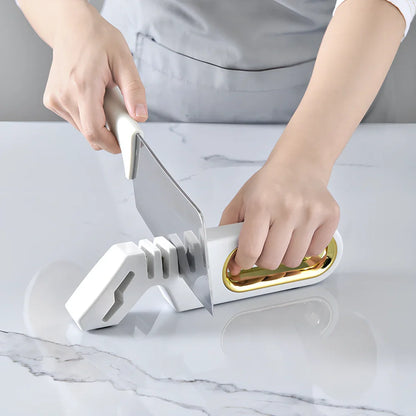 Four-in-one manual knife sharpener with ceramic, diamond, tungsten steel stones in pearl white, mint green or gentleman black