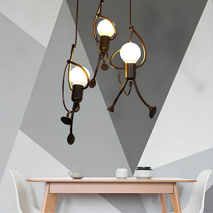 Black iron adjustable chandelier with 140cm height and three head lighting configurations