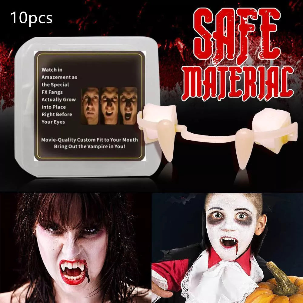Retractable vampire fangs for Halloween and cosplay costumes, measuring 7.8*8*2.9CM