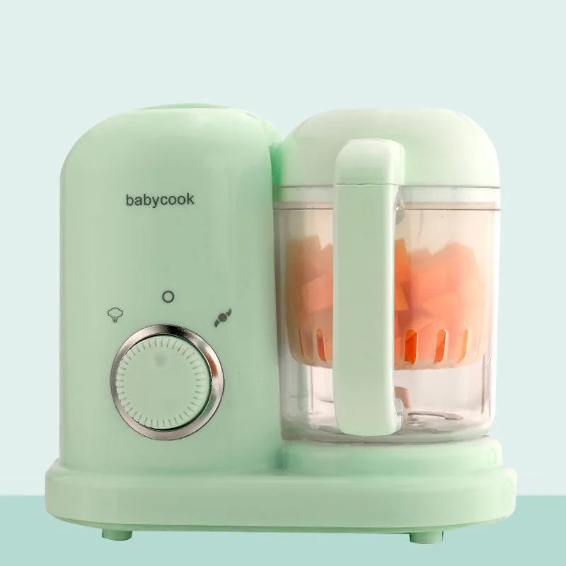 Baby food processor with steamer and blender functions in green colour