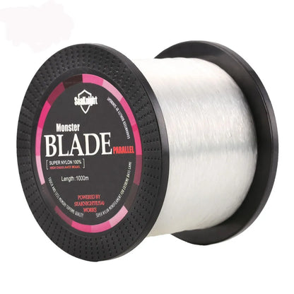 Seaknight1000 M nylon fishing line spool in available colours: black, blue, green, white, yellow.