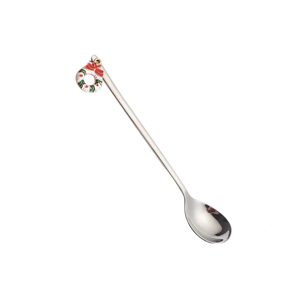 Christmas serving spoon in stainless steel with silver finish measuring 135mm length