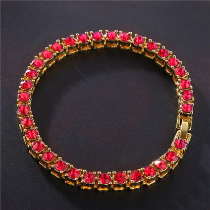 Men's geometric link chain bracelet with a single row of sparkling zirconia rhinestones in five colour options.