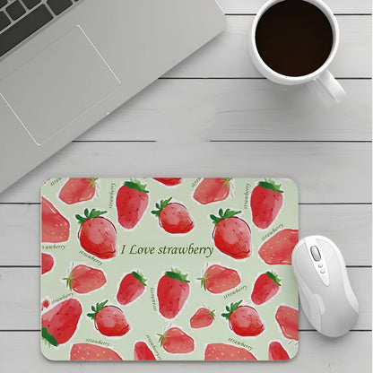 Customisable thick cartoon mouse pad with non-slip base, showing sample patterns like strawberry, cat, and whale designs.