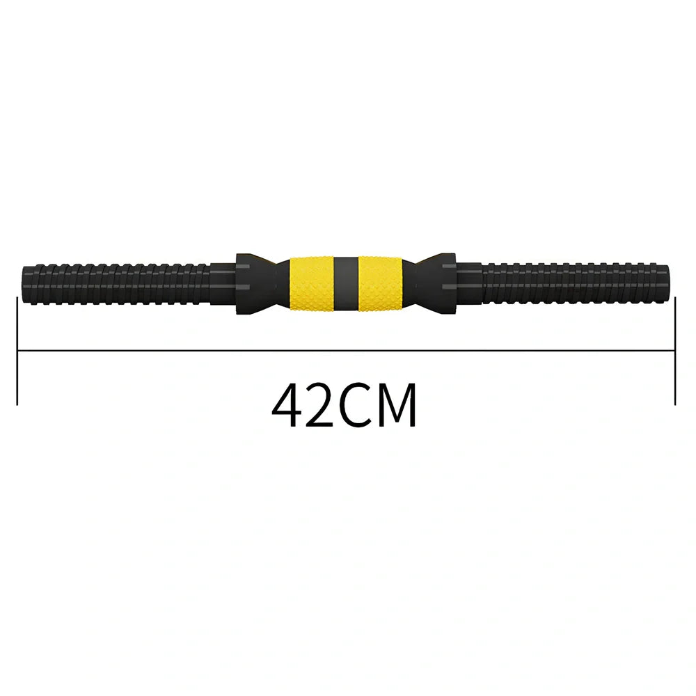 Yellow adjustable dumbbell barbell set with connecting rod and weight plates for home strength training