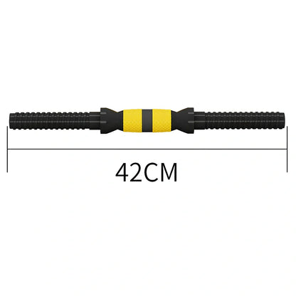 Yellow adjustable dumbbell barbell set with connecting rod and weight plates for home strength training