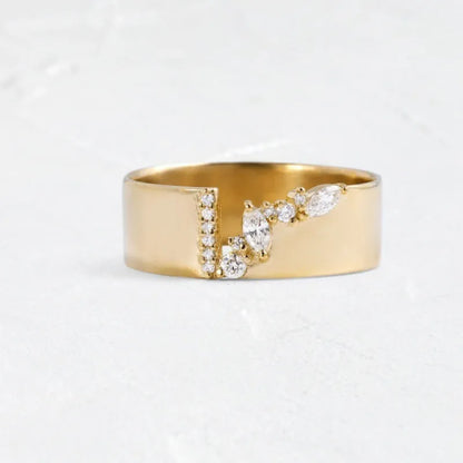 Women's copper ring with electroplated gold finish and shining zircon accents on finger