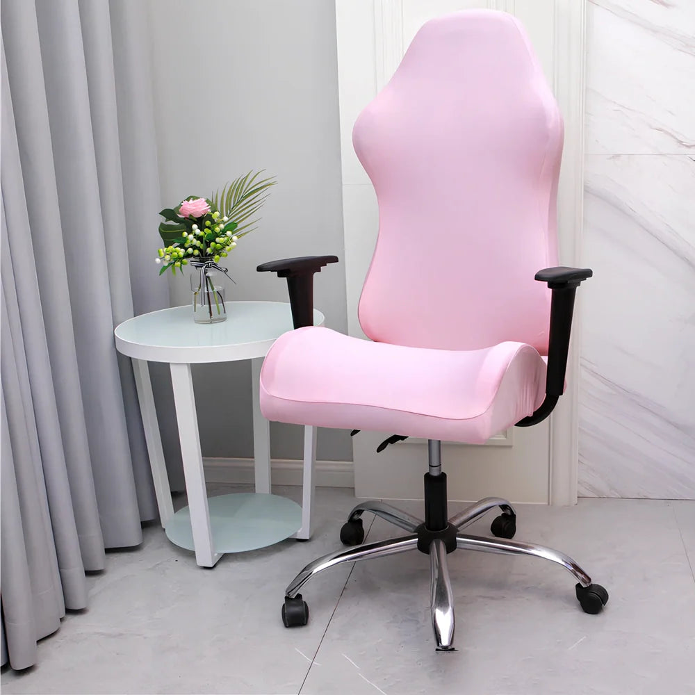 Stretch fabric gaming chair cover in navy blue colour on swivel chair