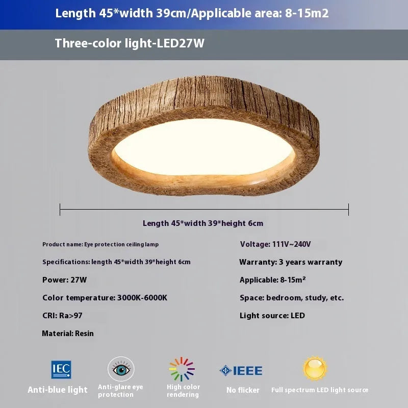 Wood grain finish ceiling lamp in New Chinese style with 220V LED light source for 10-15 m² bedrooms