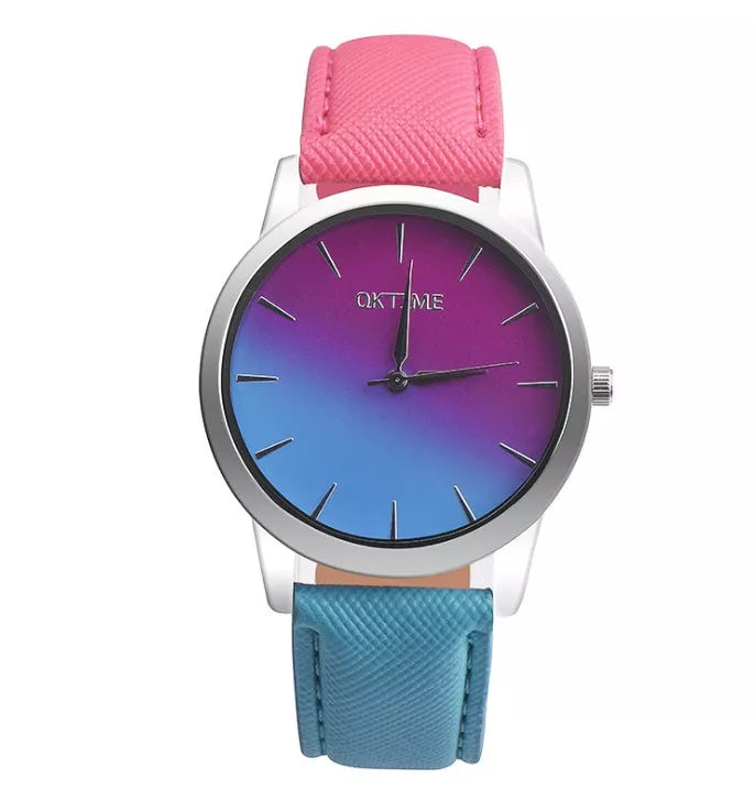 Retro Rainbow Analog Quartz Watch for Women with waterproof feature and vibrant colors