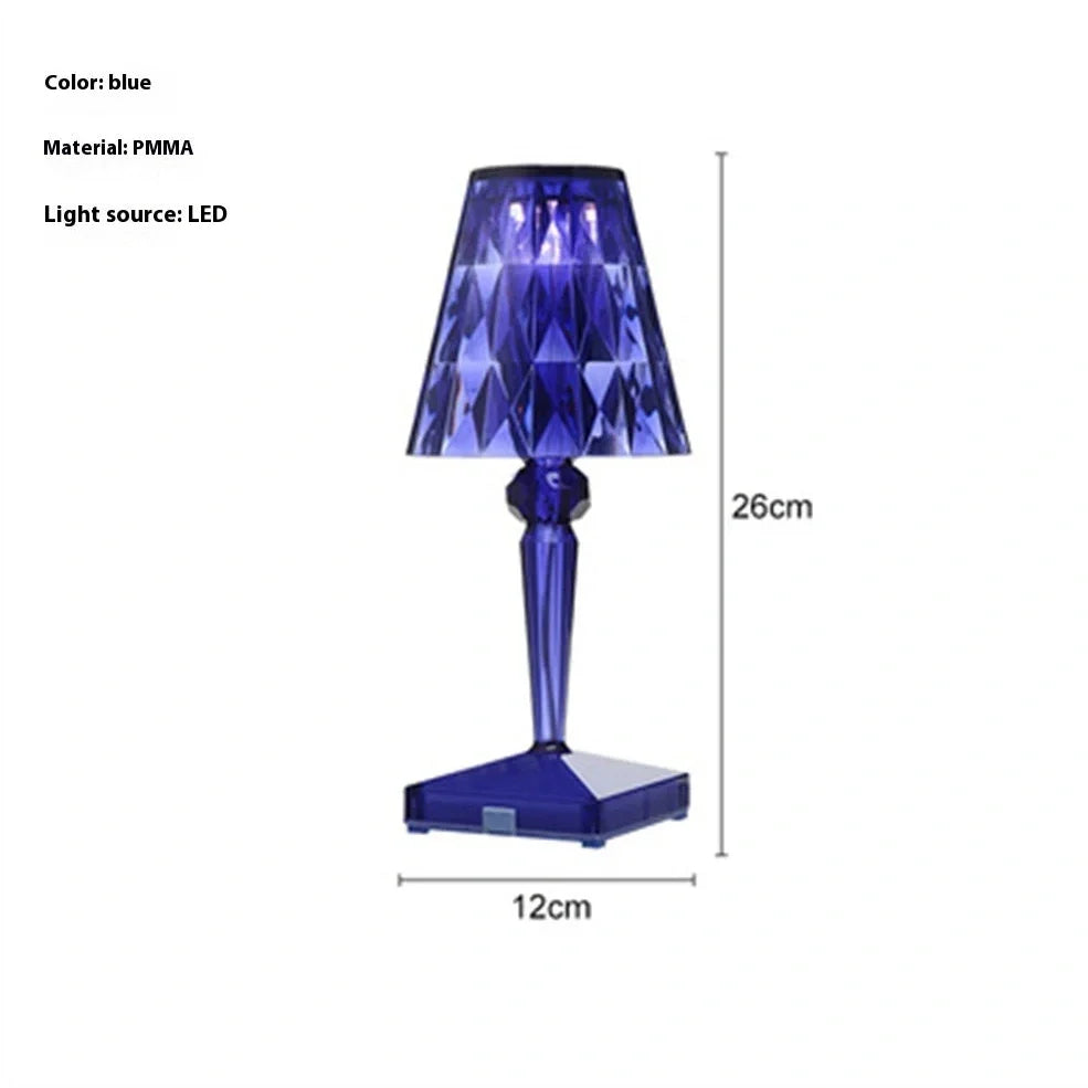 Diamond Crystal rechargeable table lamp with acrylic holder and multiple colour finishes