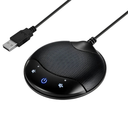 Black USB condenser microphone for conference calls and gaming with compact 9cm design