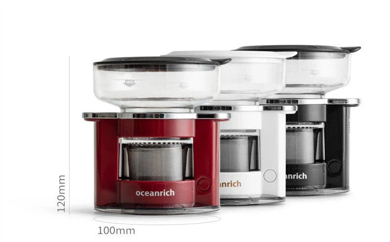 Compact and efficient automatic rotating coffee machine with stainless steel strainer for optimal flavor extraction