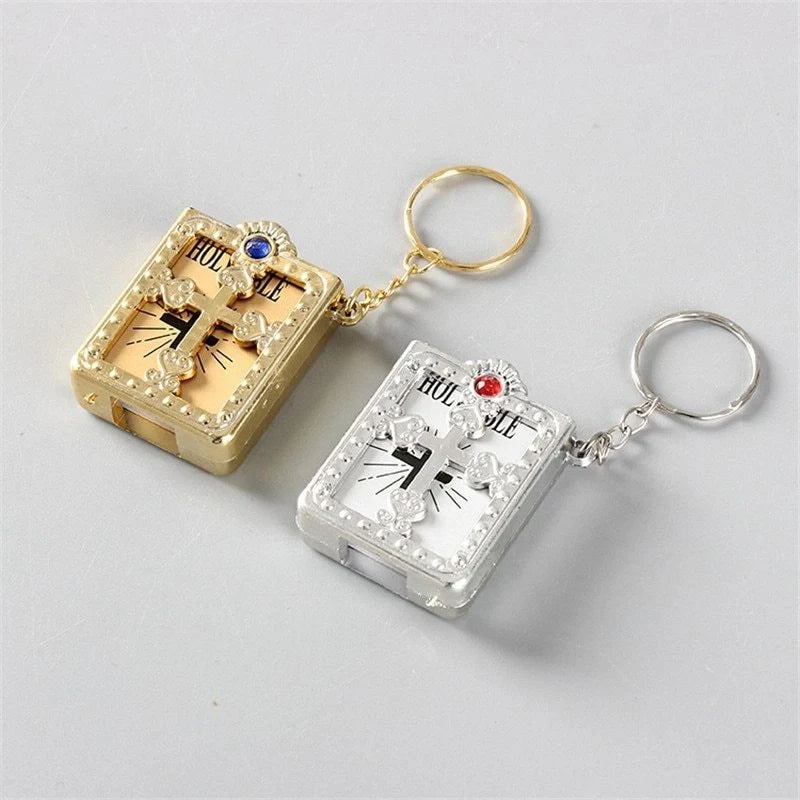 Mini Holy Bible PVC Leather Keychain with Cross Design - Durable and Faith-Inspired