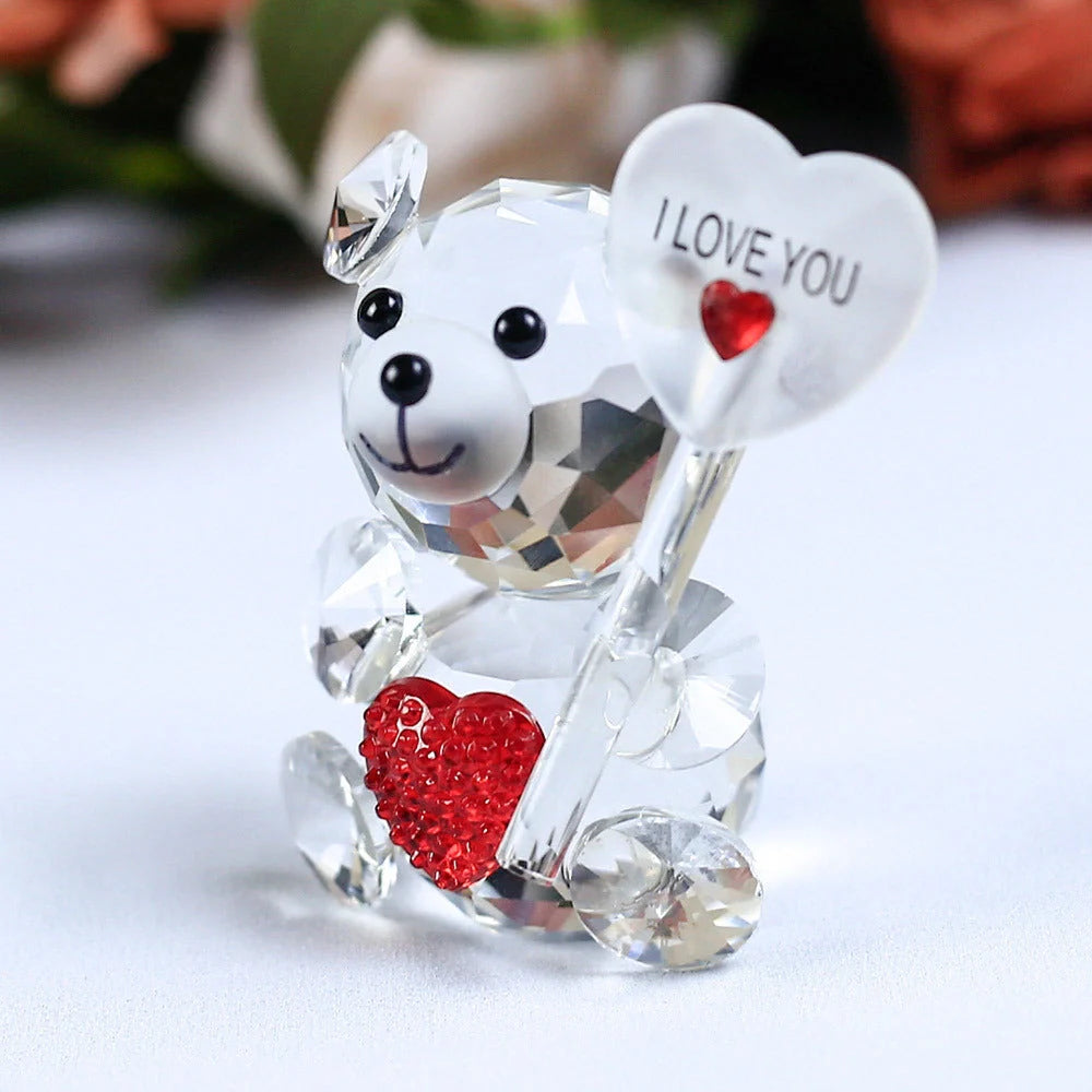 Handcrafted white crystal bear figurine with detailed carving and K9 purity