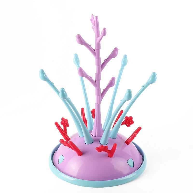Portable baby bottle drying rack in purple green, compact and easy to clean