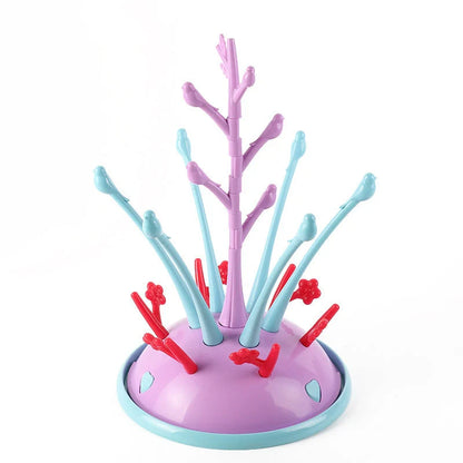 Portable baby bottle drying rack in purple green, compact and easy to clean