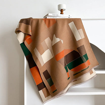 Imitation cashmere scarf in European American style showing 185x65cm dimensions and available colour options