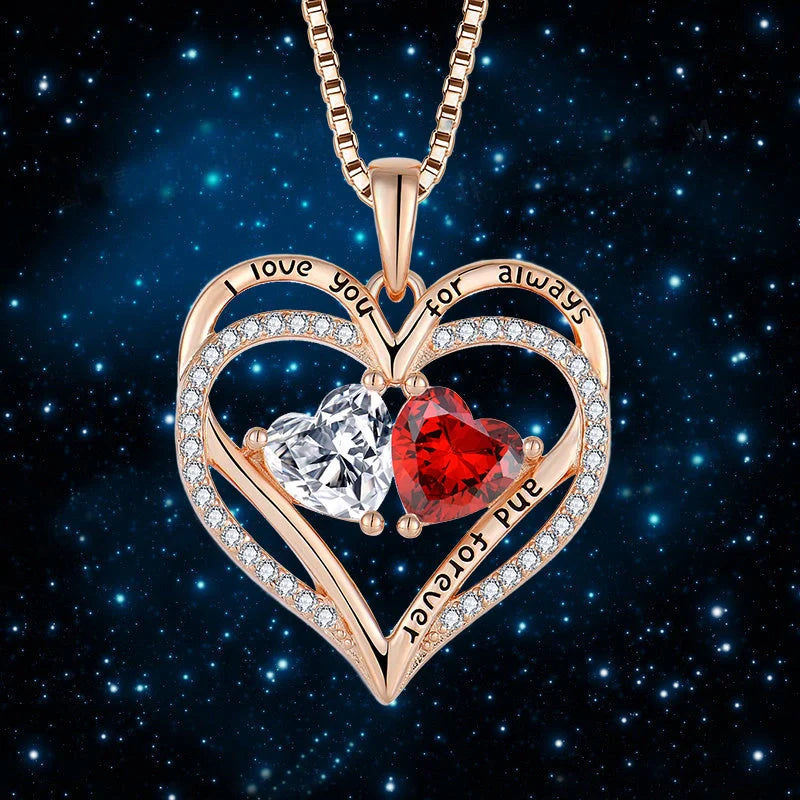 Elegant S925 silver double heart necklace with rhinestone accents, a beautiful and versatile Valentine's Day gift