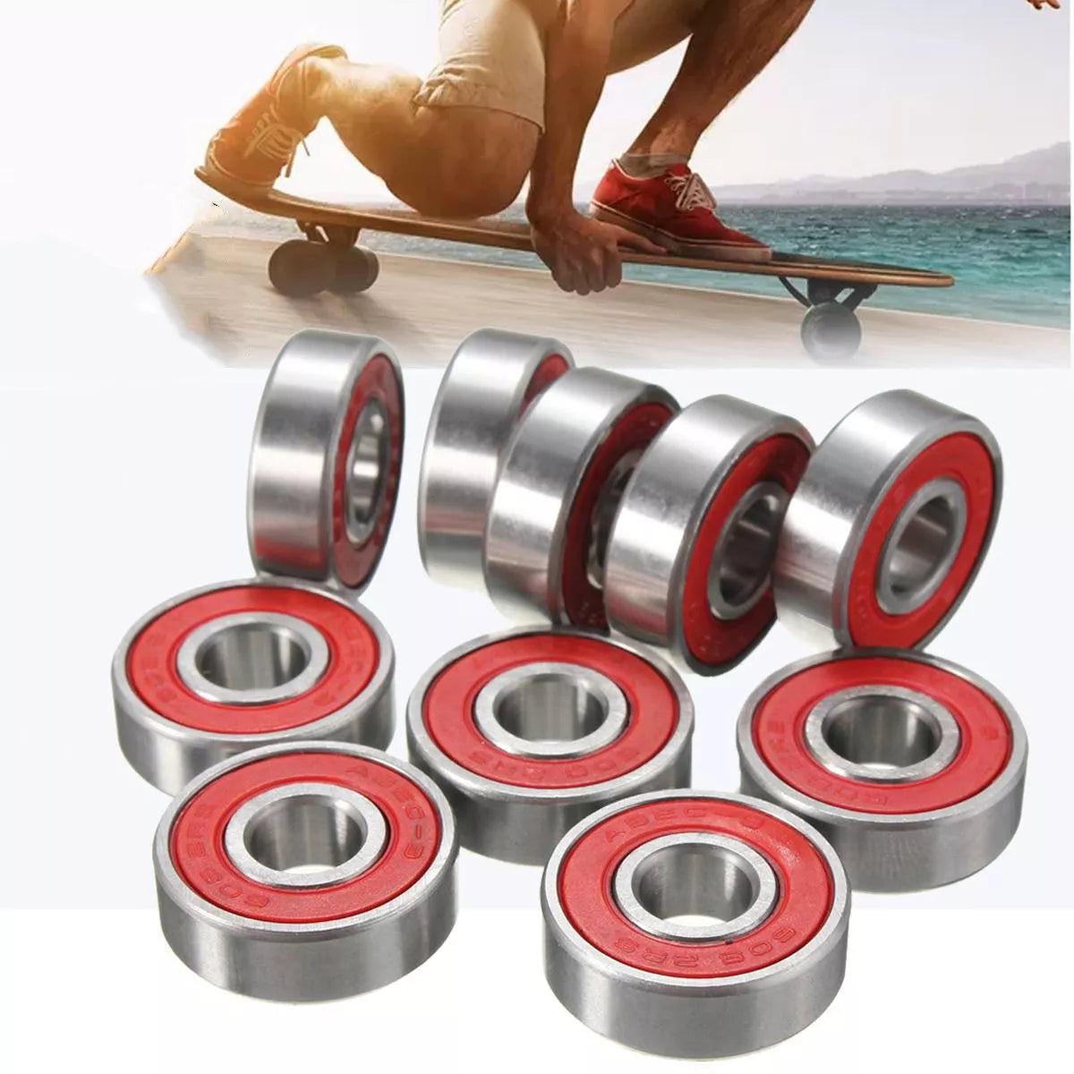 Anti-rust skateboard in-line bearing set with ABEC 9 precision and red TN engineering plastic