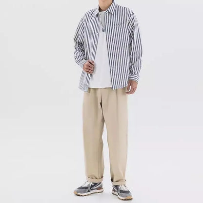 Loose striped shirt in blue or black, cardigan style, polyester blend, sizes M to 3XL for teenagers