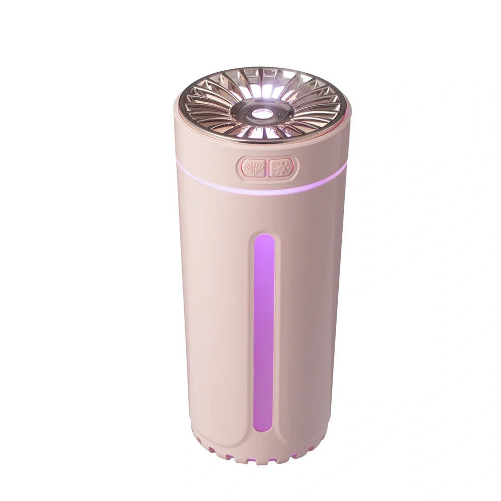 Phantom Cup Air Humidifier in black colour with USB cable, showing compact 69x69x152mm dimensions