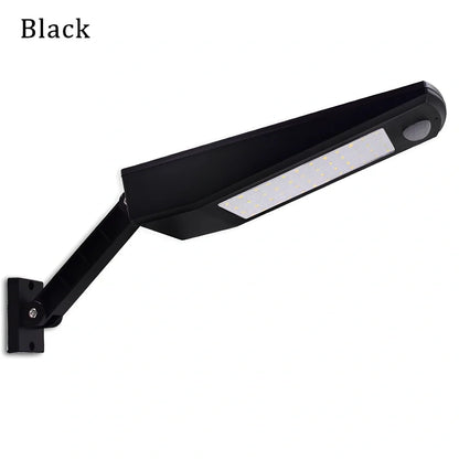 Adjustable solar light with motion sensor showing black or white finish options