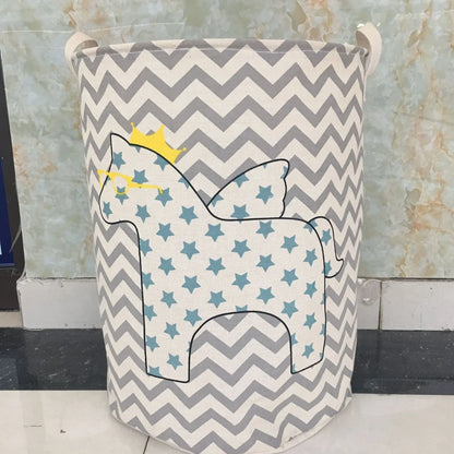 Cotton linen storage basket with five-pointed star horse pattern for laundry and toy organisation