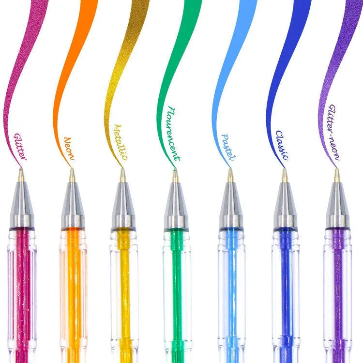 100 colour gel pens with plastic shells, 0.5mm and 1.0mm tips, 15cm length, for office and stationery use