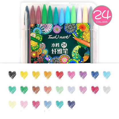 Water-based fibre pen sets showing multiple colour options with quick-dry ink for writing and drawing